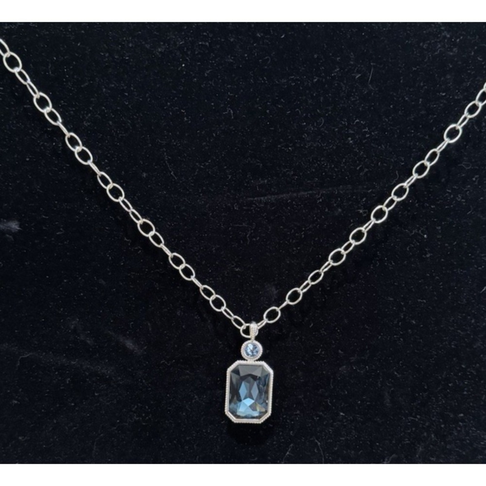 Touchstone‎ Crystal Royalty Pendant 30" Necklace NEW Rhodium Plated Blue Crystal